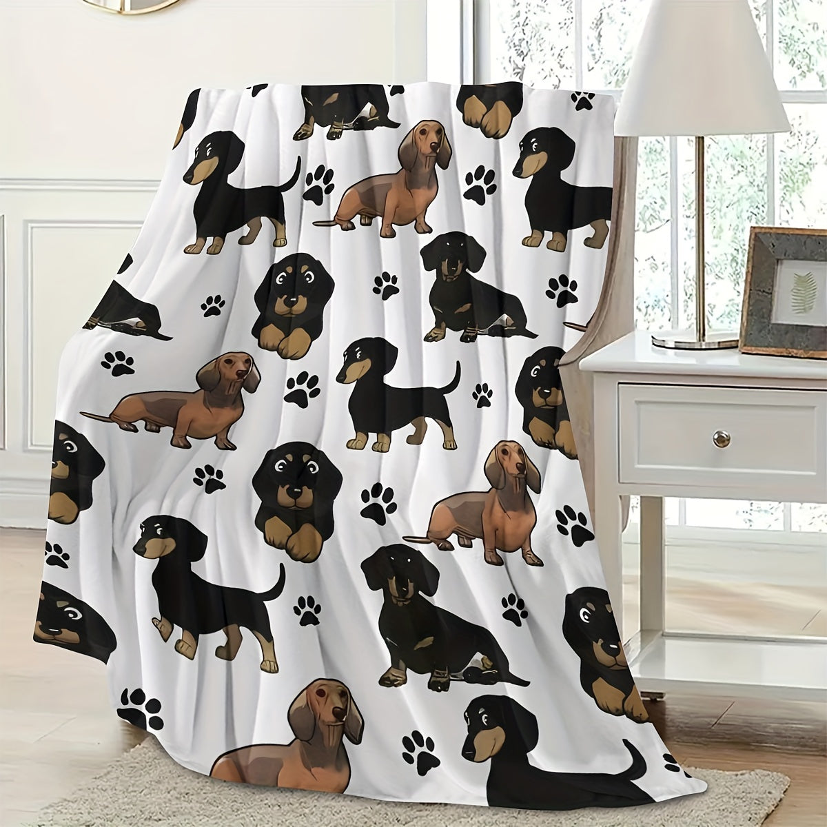 All-Season Flannel Throw Blanket with Dachshund Pattern Cozy Nap Cover