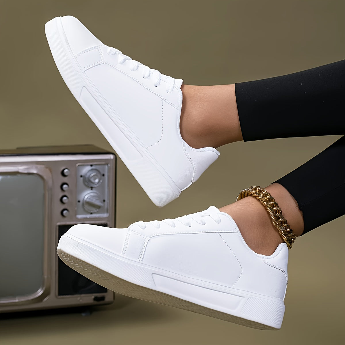 Women's Casual White Sneakers Low-Top Breathable Fabric Slip-On Shoes