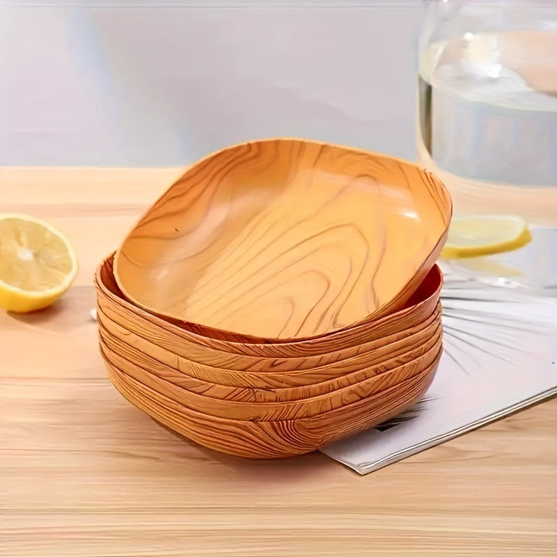Juego de 6 cuencos de plástico para aperitivos, postres y frutas con diseño de madera, platos de servicio para cocina