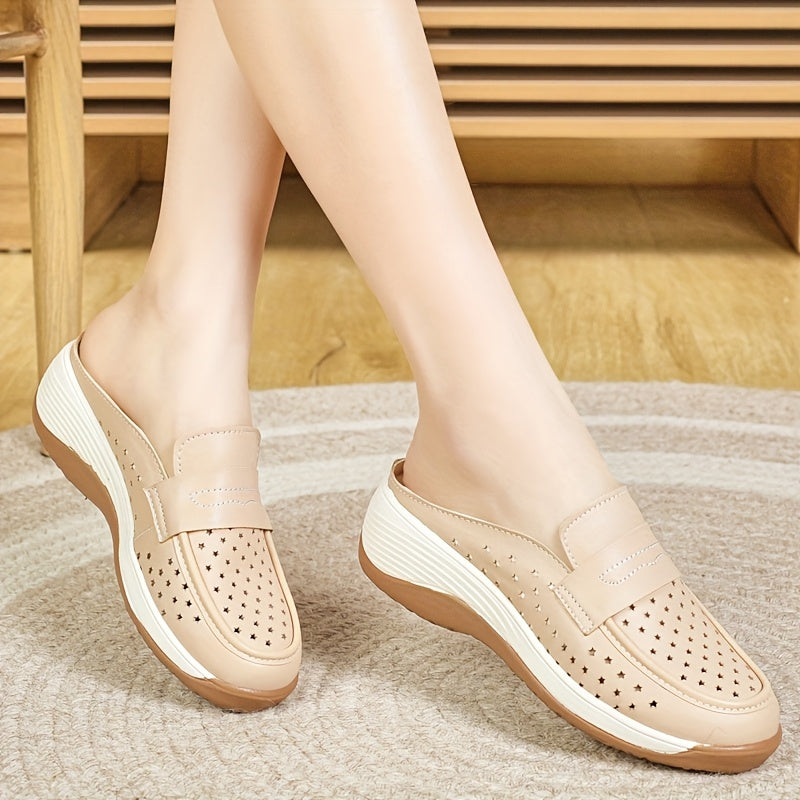 Women Summer Breathable Perforated Slip-On Sneakers Non-Slip Flat Shoes