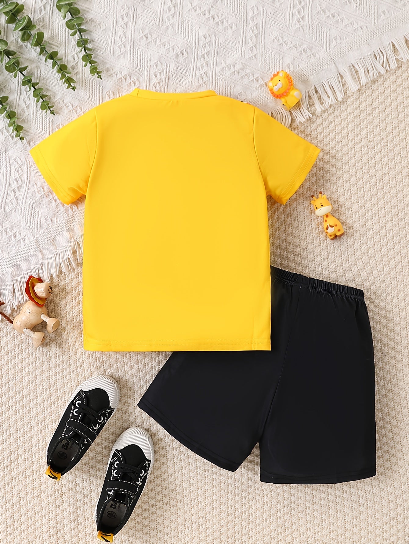 Boys' Summer Outfit Set Polyester T-Shirt and Shorts Cartoon Lion Breathable Knit Age 12 and Under