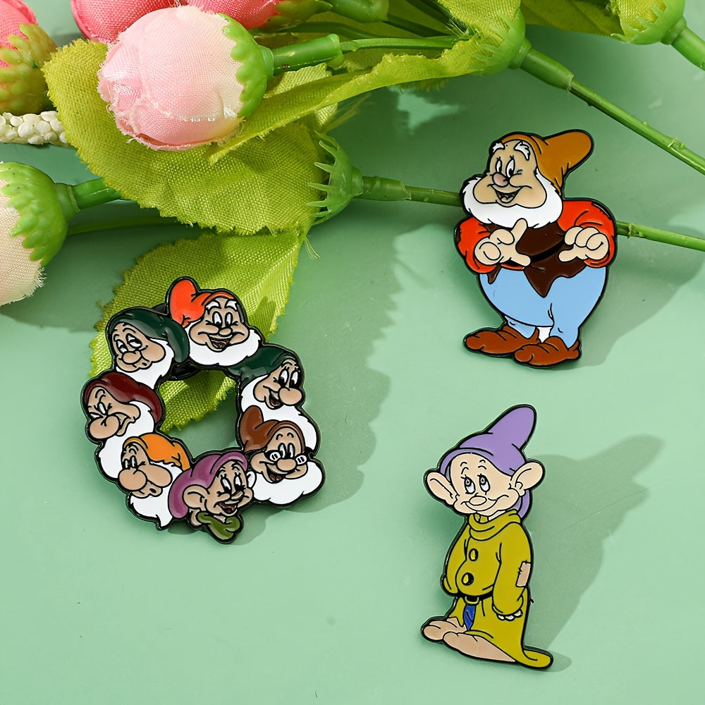 Set de pins de esmalte de Disney Seven Dwarfs, insignias de aleación de zinc de personajes de dibujos animados para ropa y mochilas