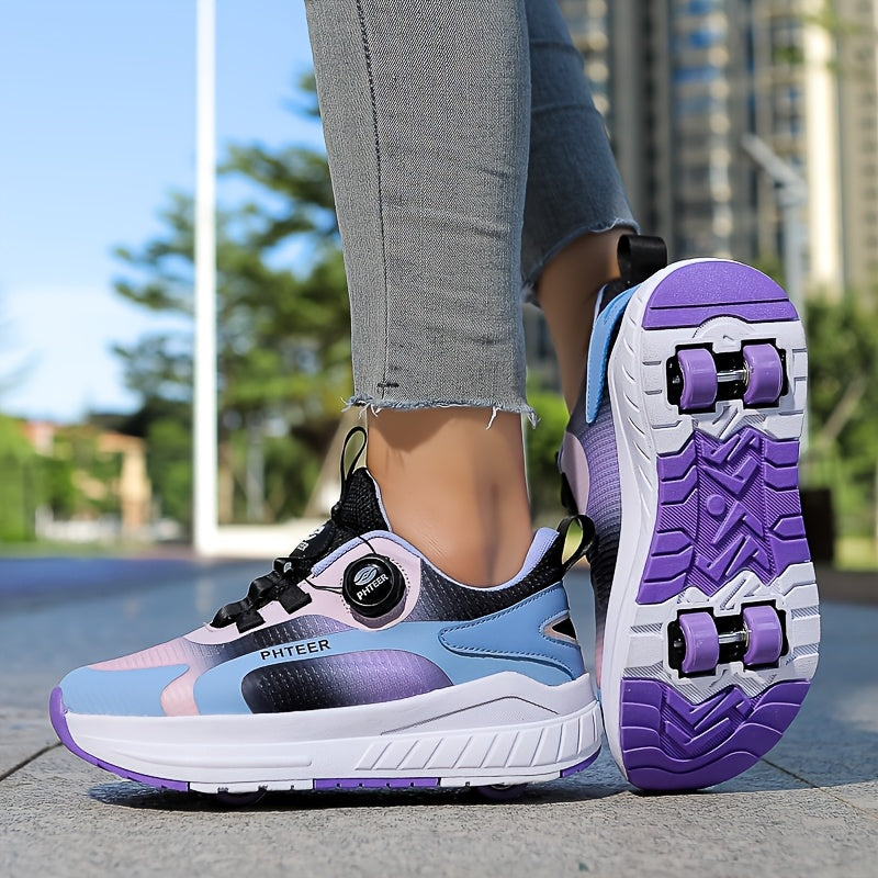 Kids Roller Skates for Boys and Girls All-Season Stripes Low Top PU and Fabric