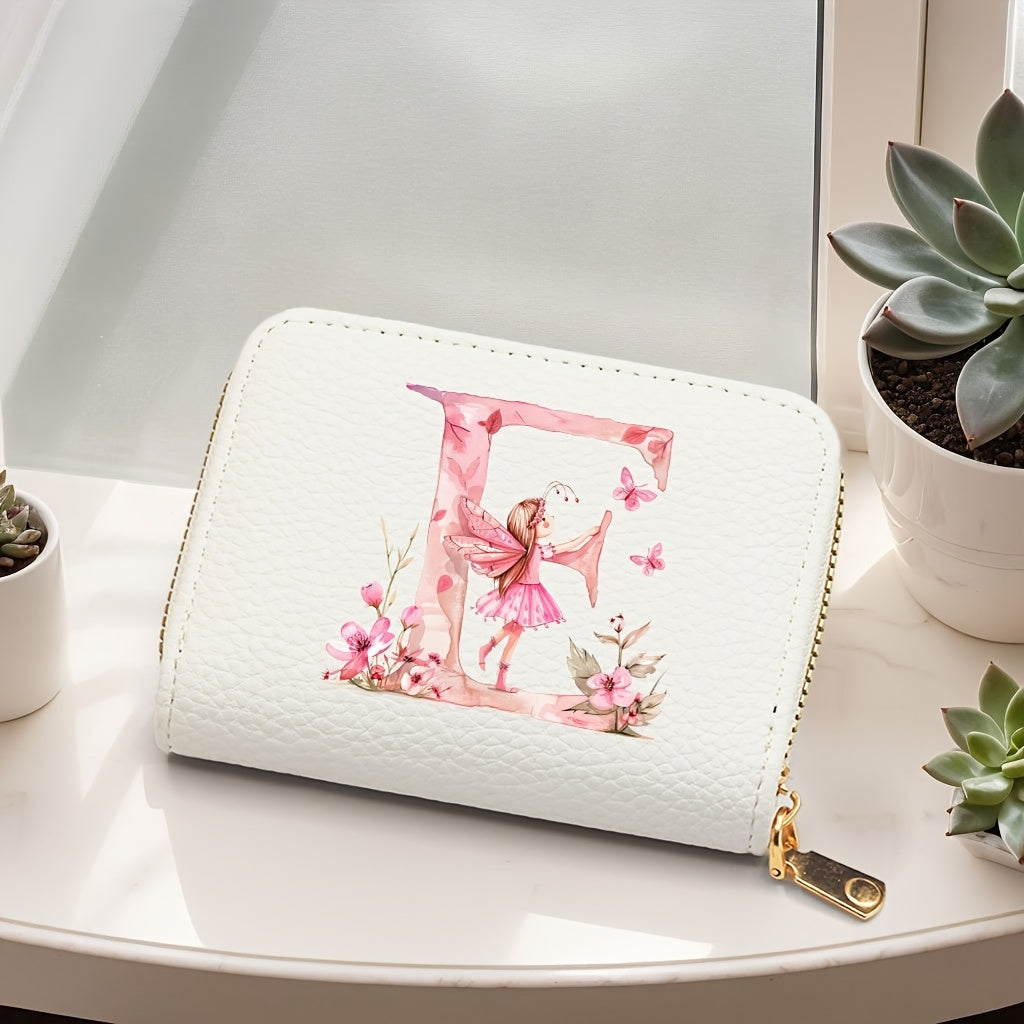 Tarjetero de mujer de cuero sintético, estilo acordeón delgado, con cierre de cremallera para monedas
