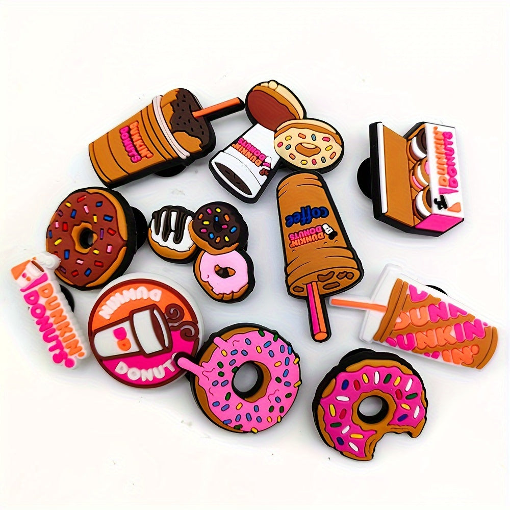 10Pcs Cartoon Food Donut Shoe Charms PVC Sandal Buckles Footwear Decor