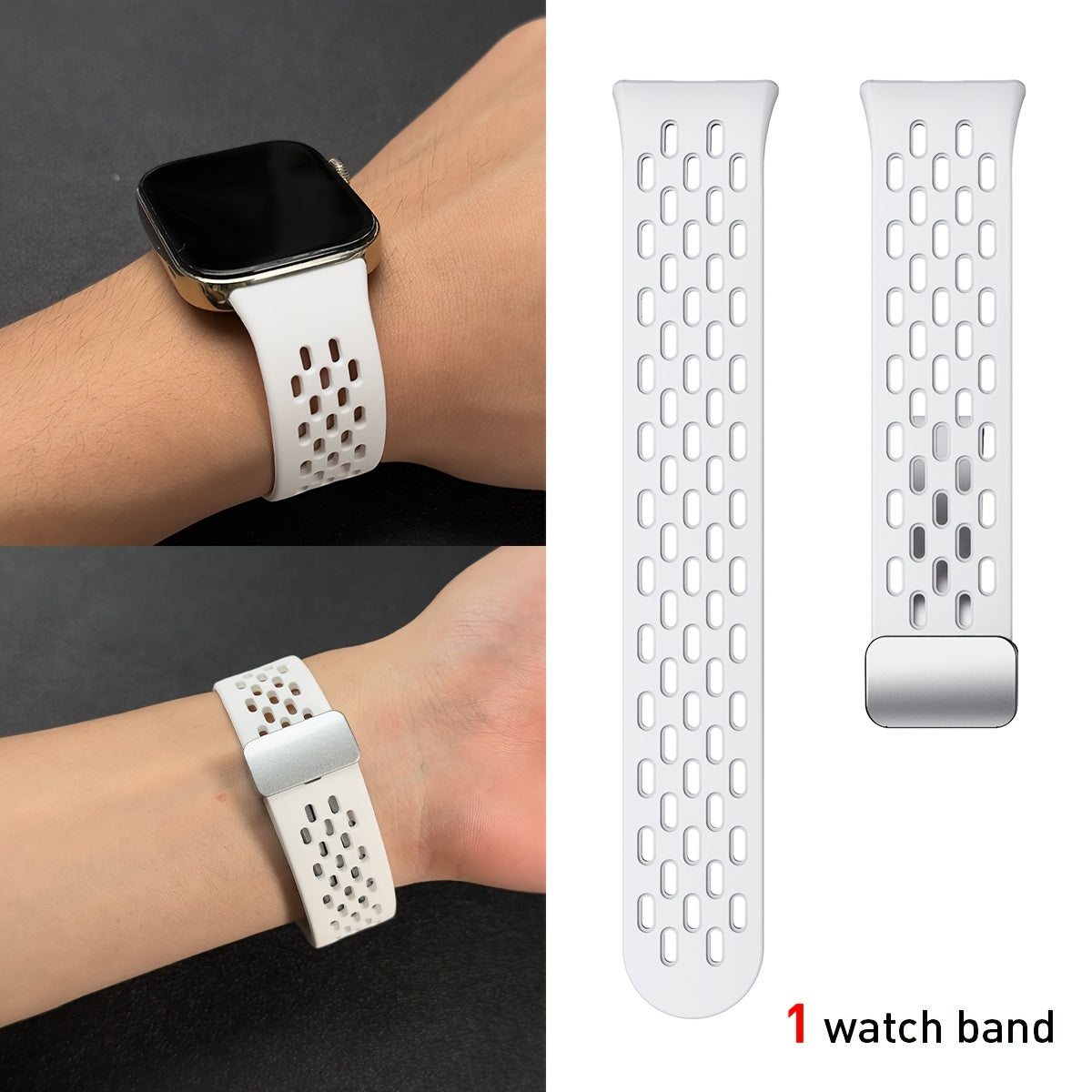 Silicone Watch Strap Breathable Multi-Hole Magnetic Folding for Fitness Tracker