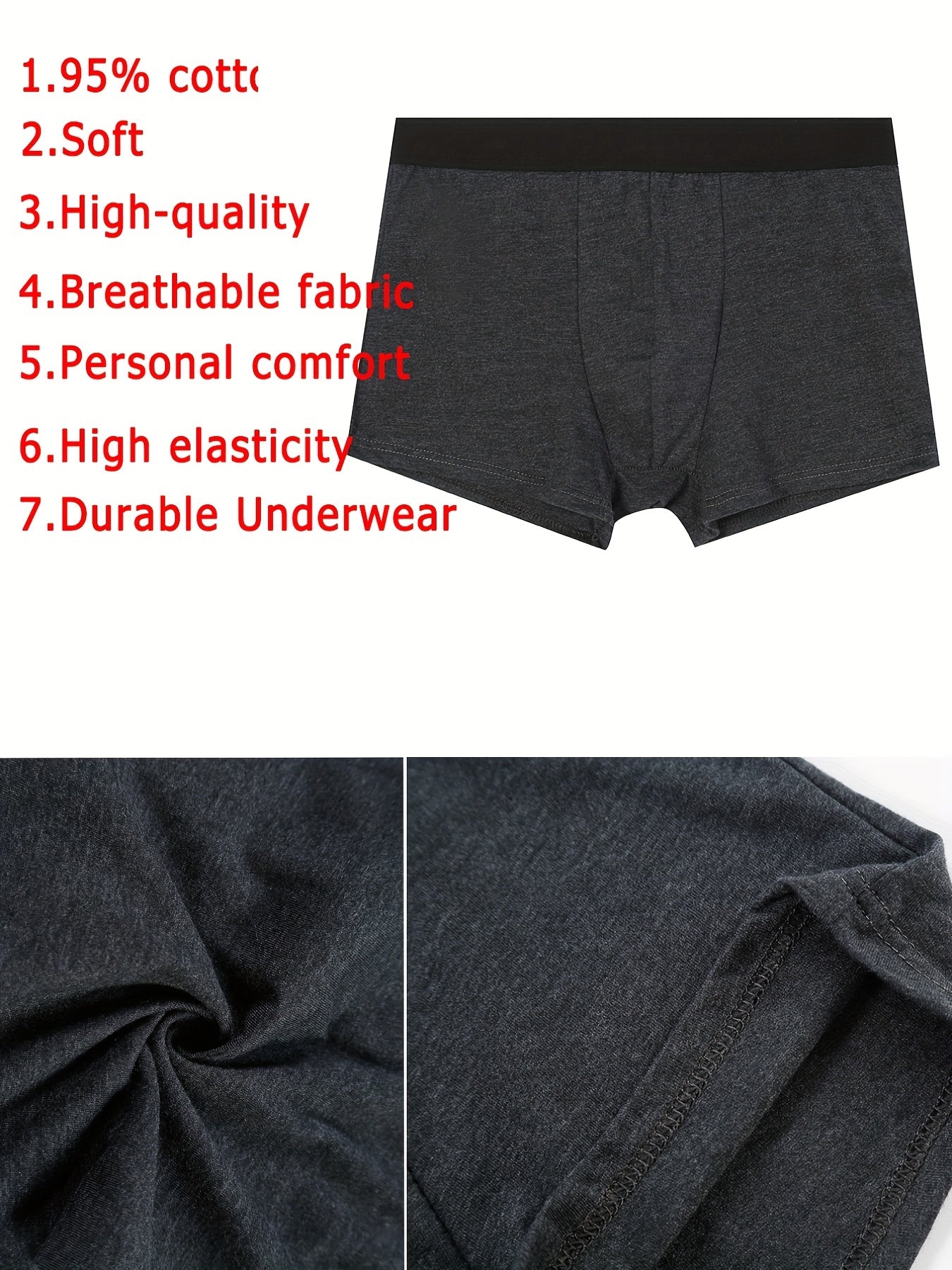 Men's Cotton Boxer Shorts Solid Color Comfortable Knit Shortie Underwear for Casual Wear Set of Six