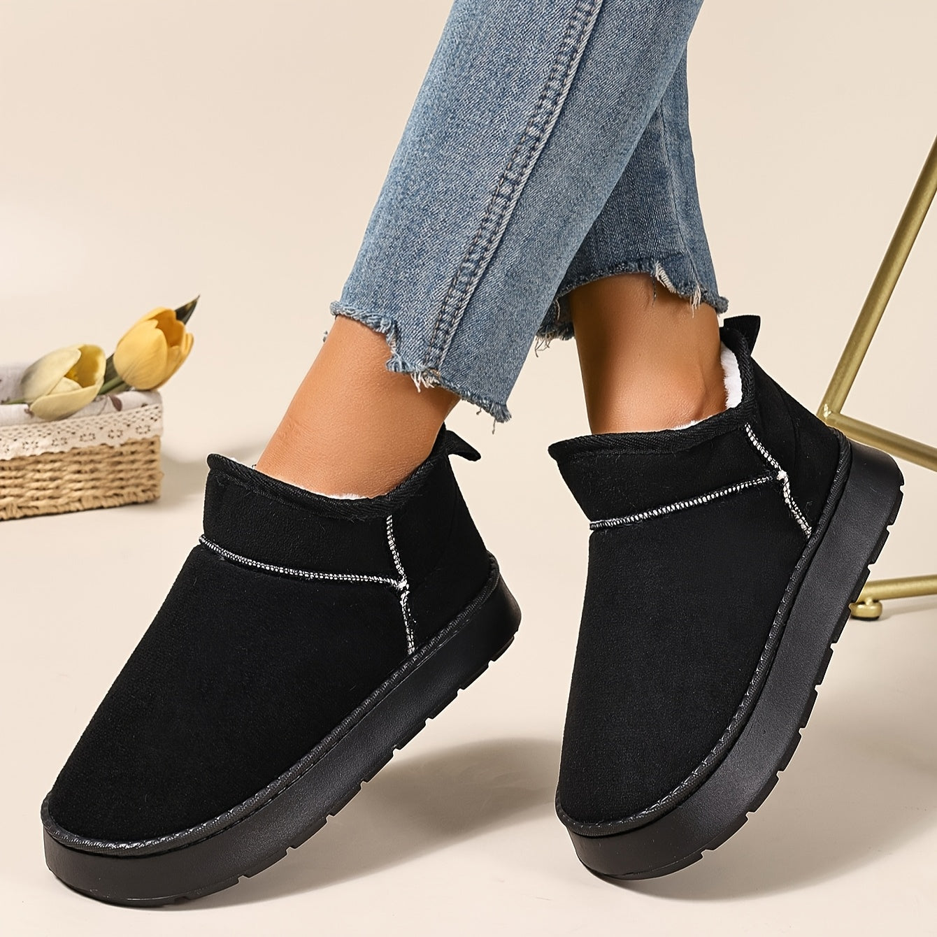 Women's Faux Fur Lined Ankle Boots - Slip-On, Thick EVA Sole, 5 Colors