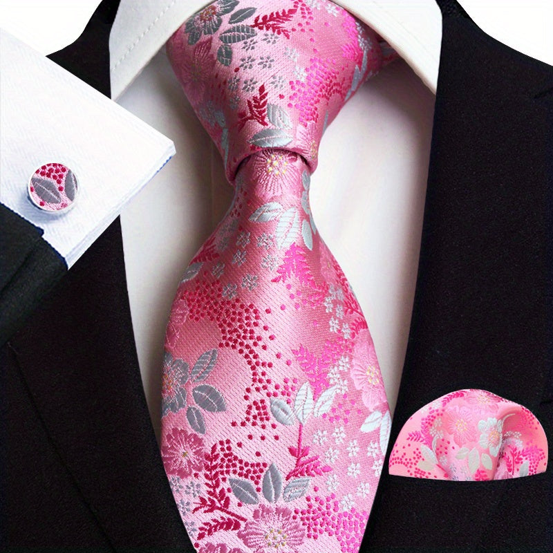 Men's Gold Paisley Three-Piece Suit Set with Tie and Pocket Square