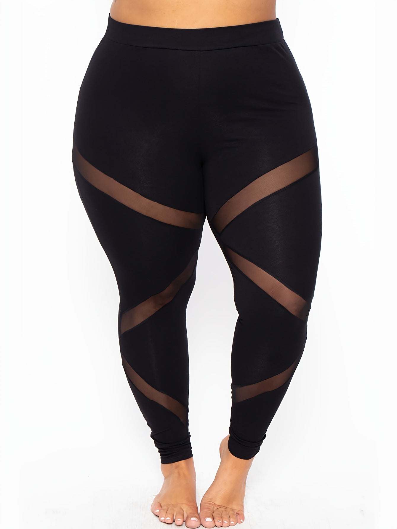 Plus Size Mesh Stitching Skinny Leggings Casual Stretchy Womens Clothing