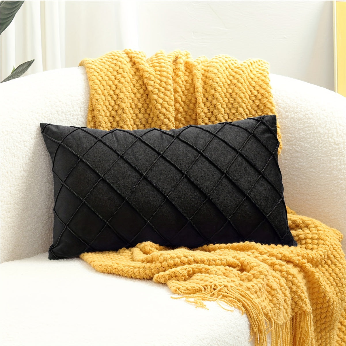 Argyle Polyester Velvet Throw Pillow Cover for Sofa Couch Living Room Decor