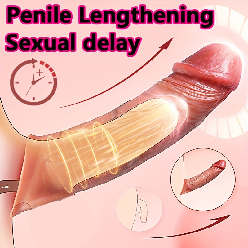 Men Liquid Silicone Penis Sleeve with Vibration Remote Control and Extension