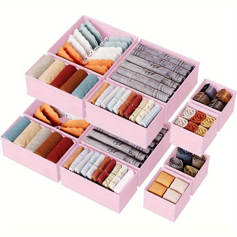 12pcs Foldable Deep Fabric Drawer Organizer with Zipper Beige for Socks Bras Towels