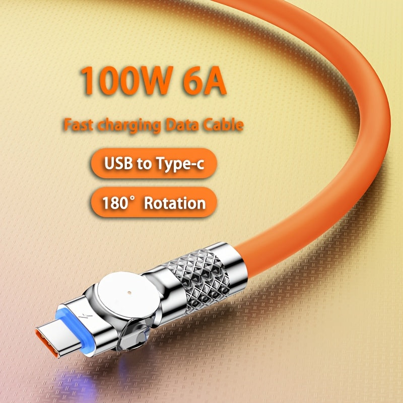 6A 100W USB-C Charging Cable 180° Rotation Fast Charging for Smartphones