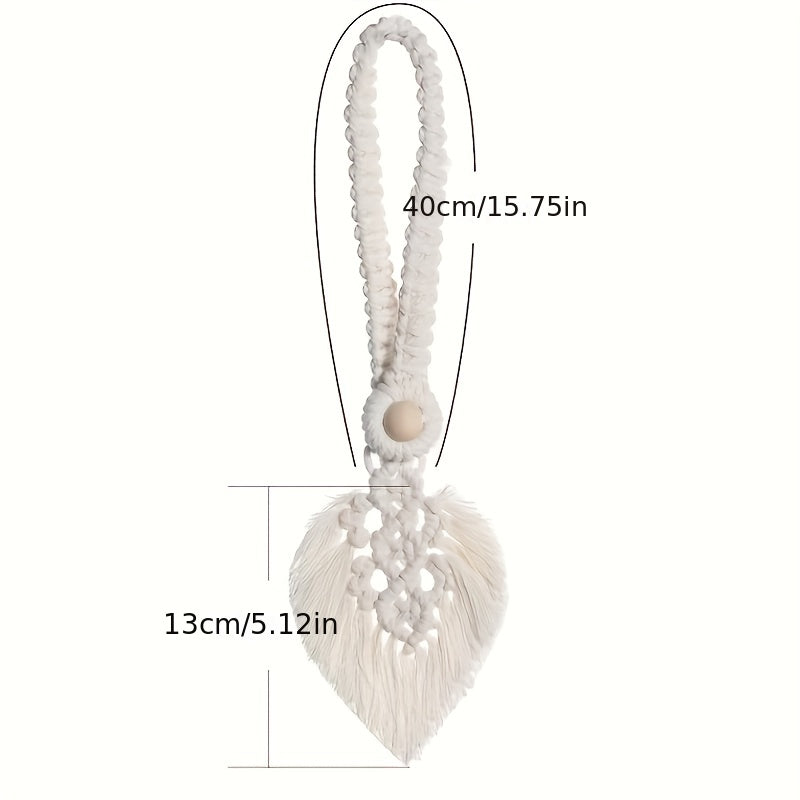 Set of 2 Bohemian Woven Curtain Ties with Leaf Macrame Design Adjustable Holdbacks for Windows Home Bedroom Office