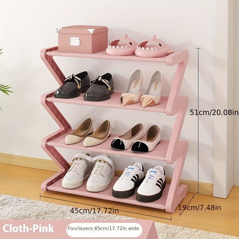 Plastic Z-Shaped Shoe Rack with 4 Tiers Stackable Floor Mount for Home Dorm Room
