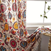 Cortina boho floral semi-oscura para sala de estar, poliéster resistente al agua