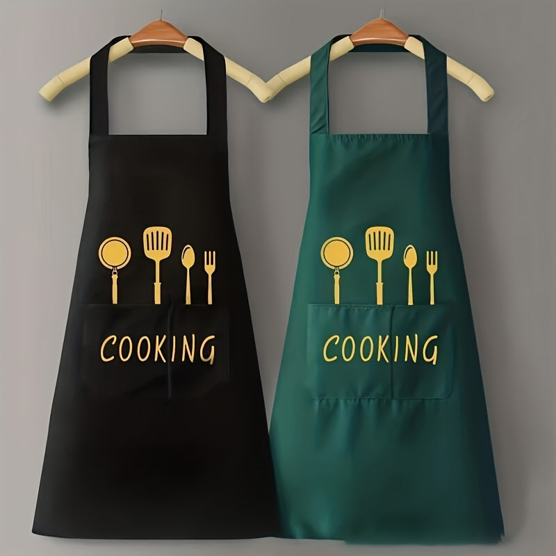 Cooking Apron With Pockets Adjustable Polyester Black or Green