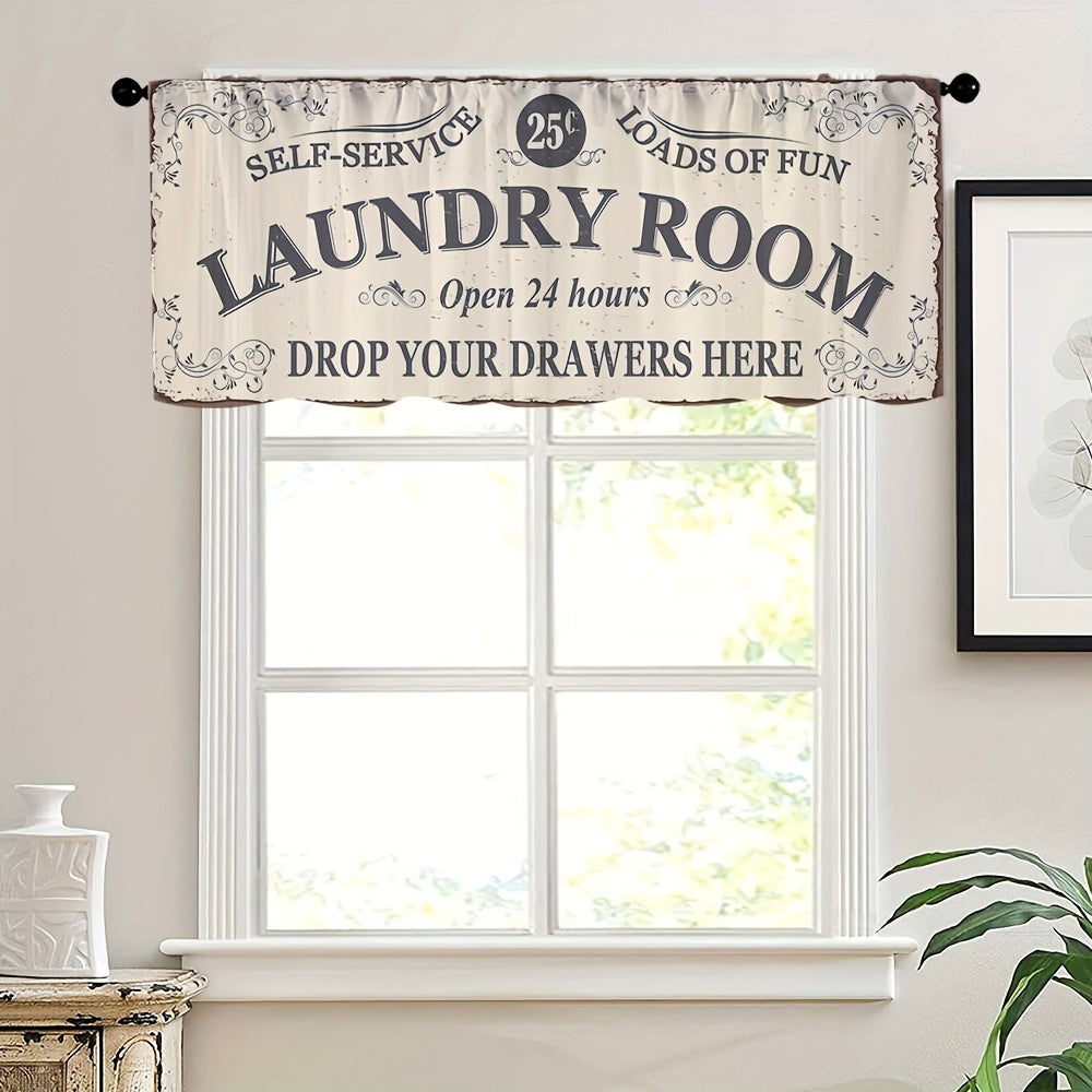 Beige Wood Grain Pattern Kitchen Laundry Curtain Light Filtering Rod Pocket 137x46 cm