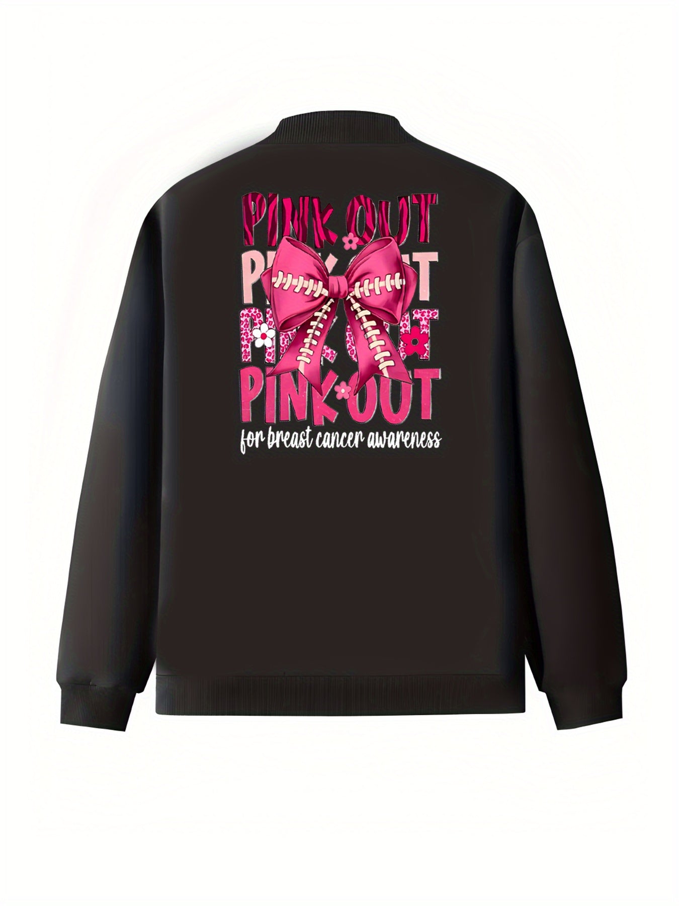 Women's Plus Size Black Pink Breast Cancer Awareness Zip-Up Jacket with Pockets