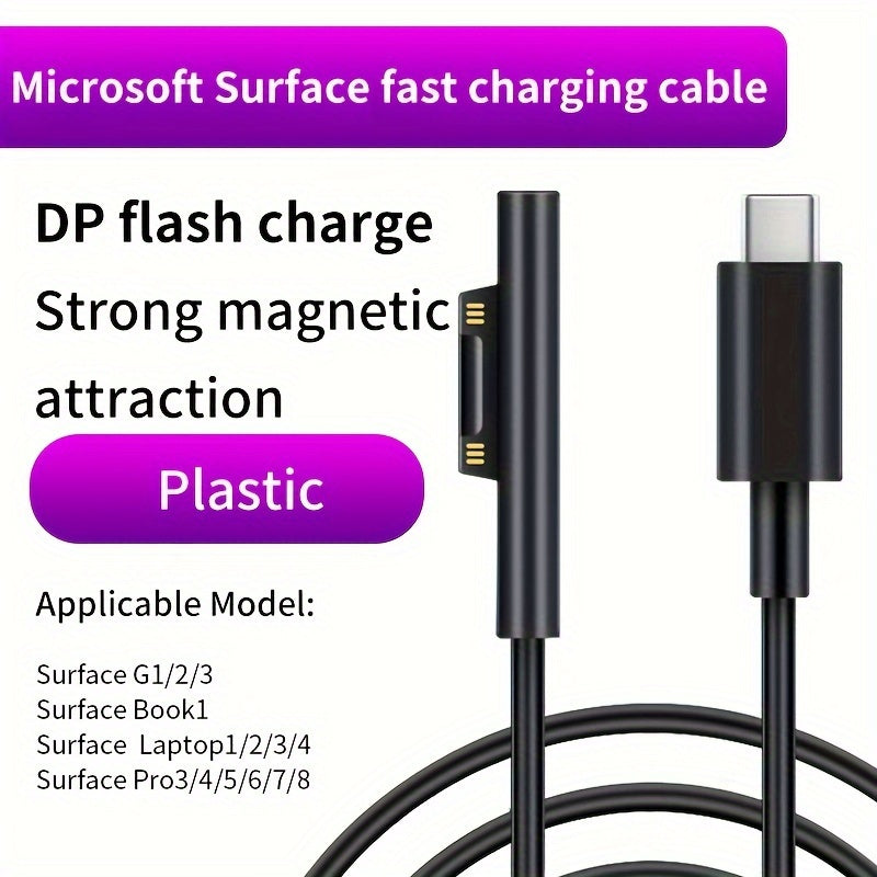 Fast Charging USB-C Cable for Surface Pro 3 4 5 6 7 8 15V 50-80W