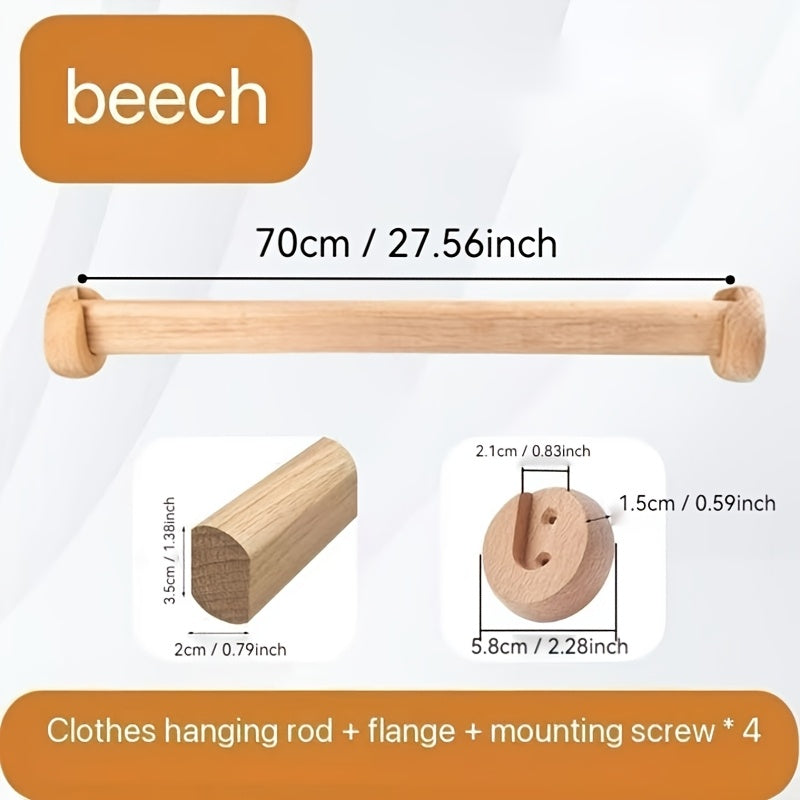 Perchero de madera de nogal macizo acabado natural, duradero, barra para armario para organización del armario