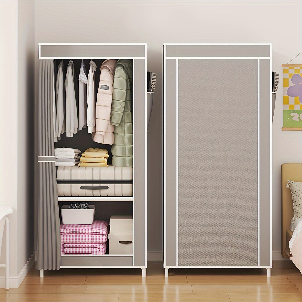 Metal Wardrobe Closet with 3.2 Cu Ft Capacity, Space-Saving, Easy Assembly
