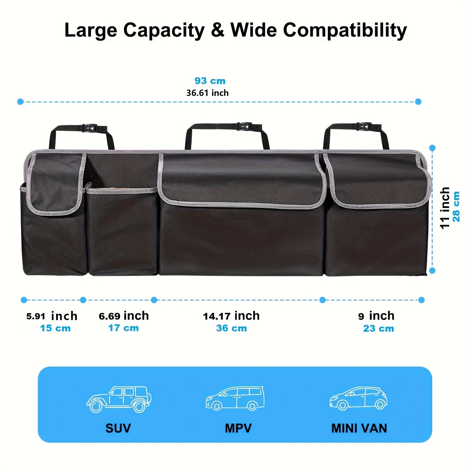 Car Backseat Organizer Nylon 4-Pocket Cargo Storage for SUVs Trucks Vans