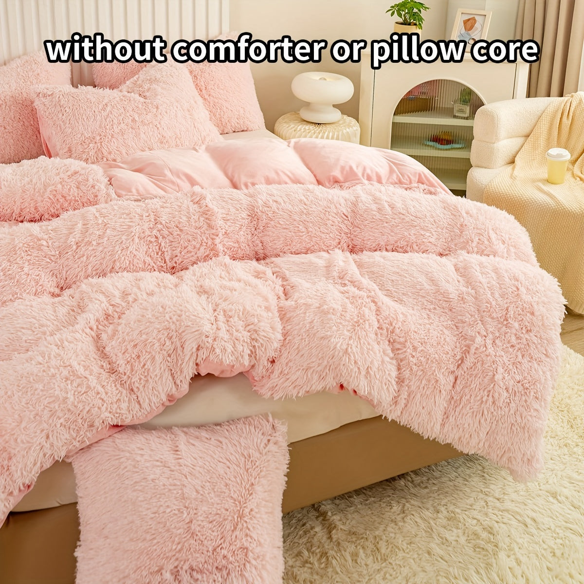 Set of 3 Pink Polyester Bedding Pieces for All Seasons Bedroom Decor