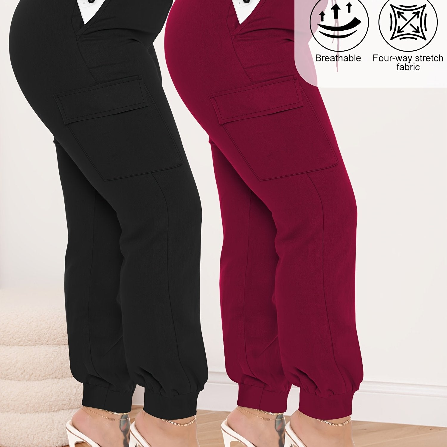 Женские брюки карго большого размера с высокой талией, эластичные, удобные, на шнурке