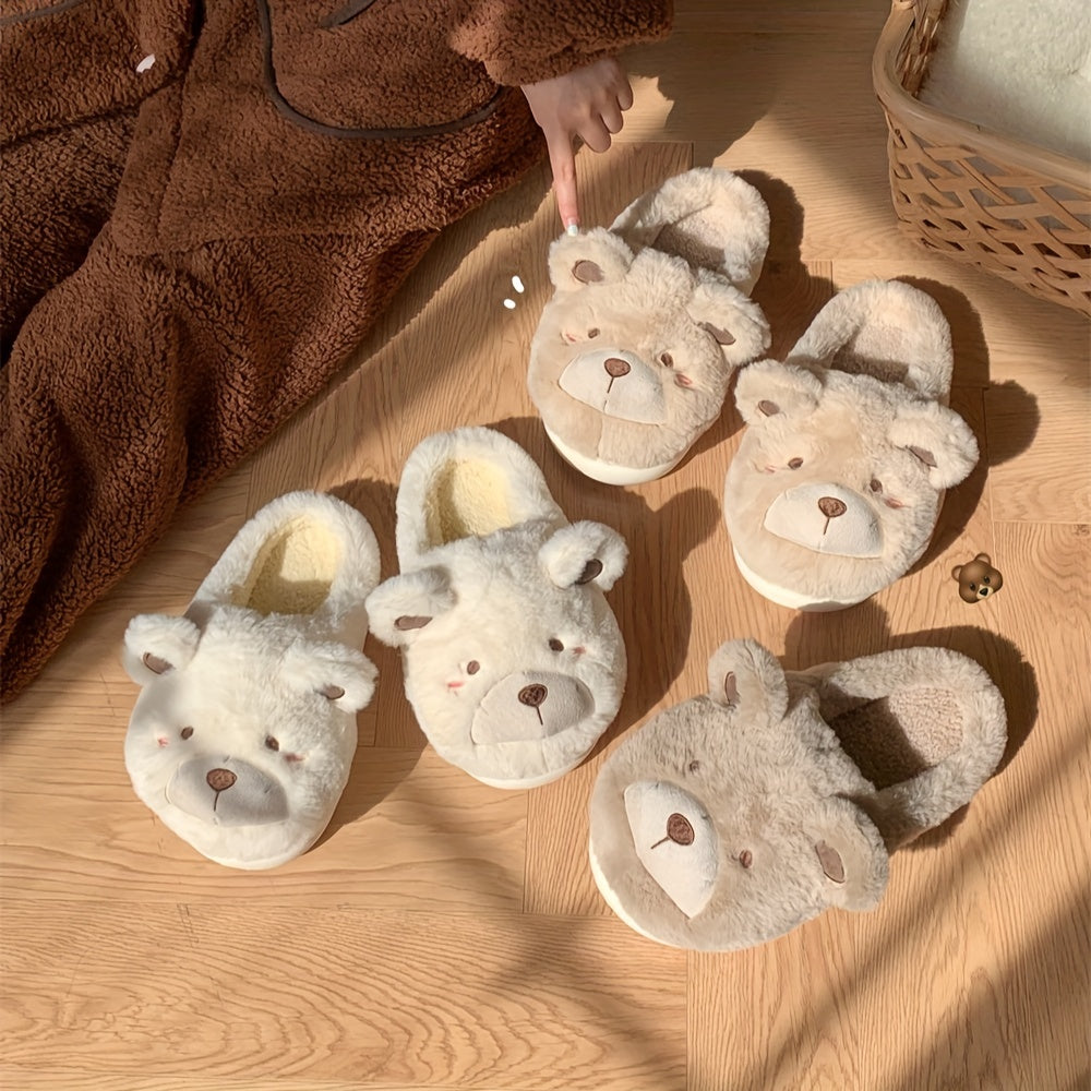 Зимние плюшевые тапочки-мишка для женщин и мужчин, теплые домашние тапки для холодной погоды
