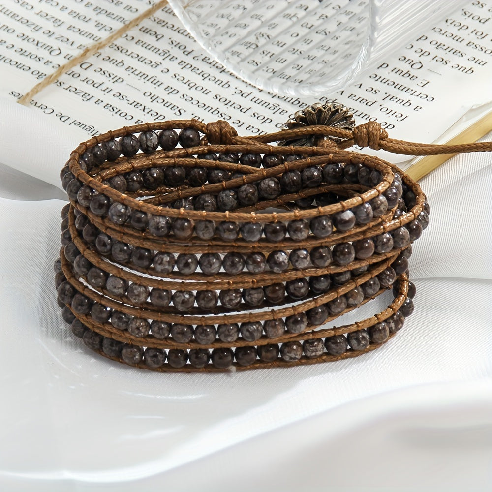 Women's Bohemian Style Waxed Cord Braid Adjustable 5 Rows Wrap Bracelet