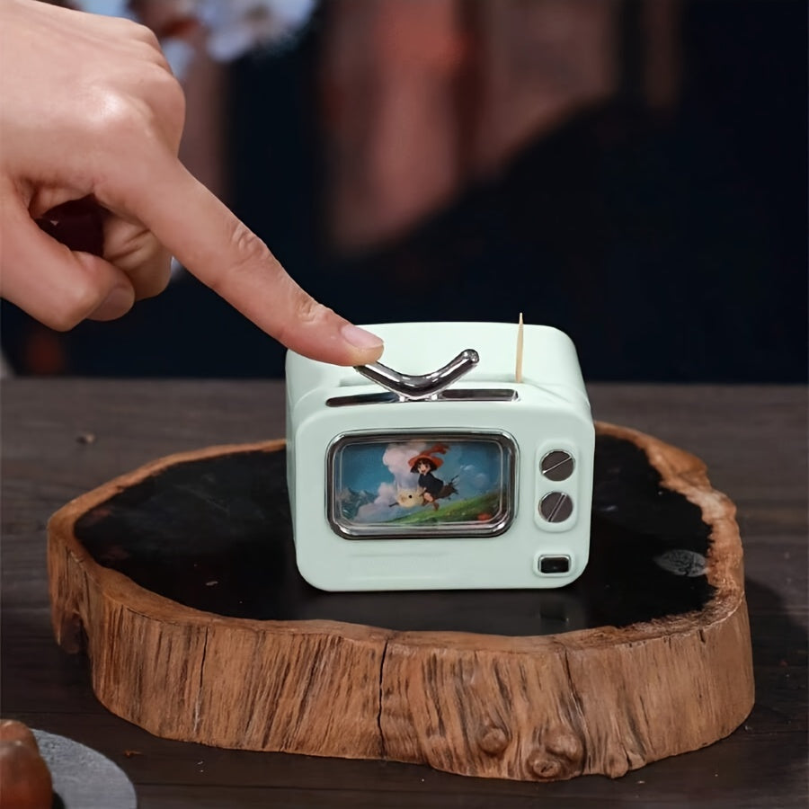Vintage TV Toothpick Holder Retro Dispenser Plastic Container for Coffee Table Decor