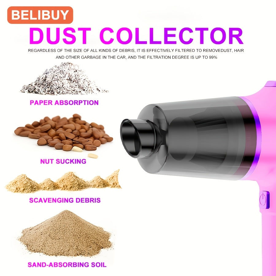 Aspiradora portátil para coche con succión y soplado 2 en 1, recargable con batería de litio