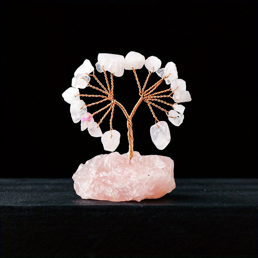Small Natural Gemstone Crystal Lucky Tree on Raw Stone Base for Home Decor
