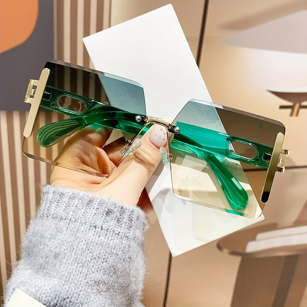Oversized Square Rimless Sunglasses for Women and Men Summer Fashion Eyewear