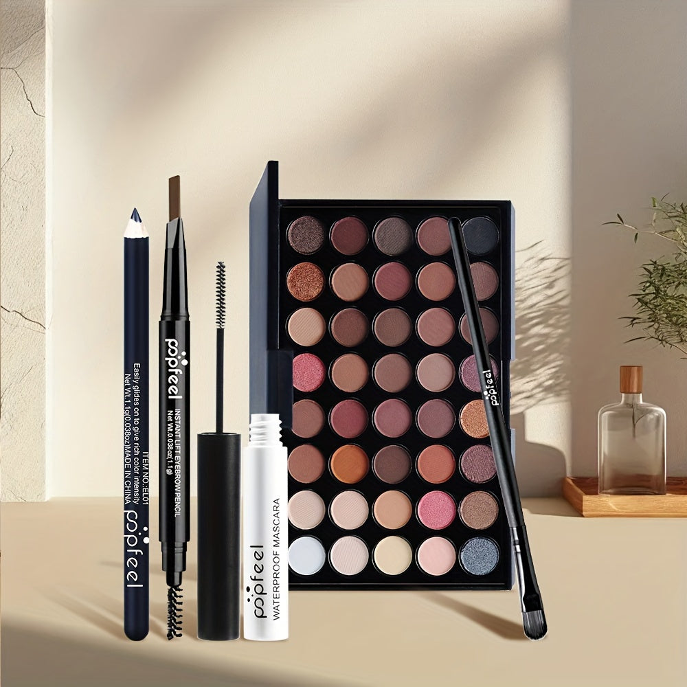 40-Color Eyeshadow Palette Set in Black Tones with Brushes and Mascara Portable Eye Makeup Kit