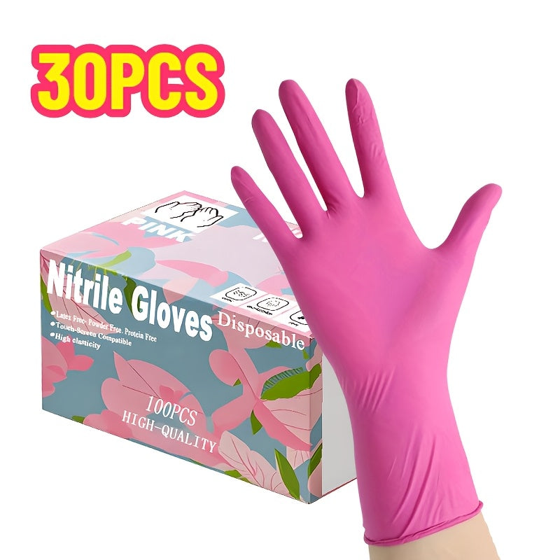 30 Pcs Pink Disposable Nitrile Gloves Powder-Free Durable for Home Cleaning and Tasks