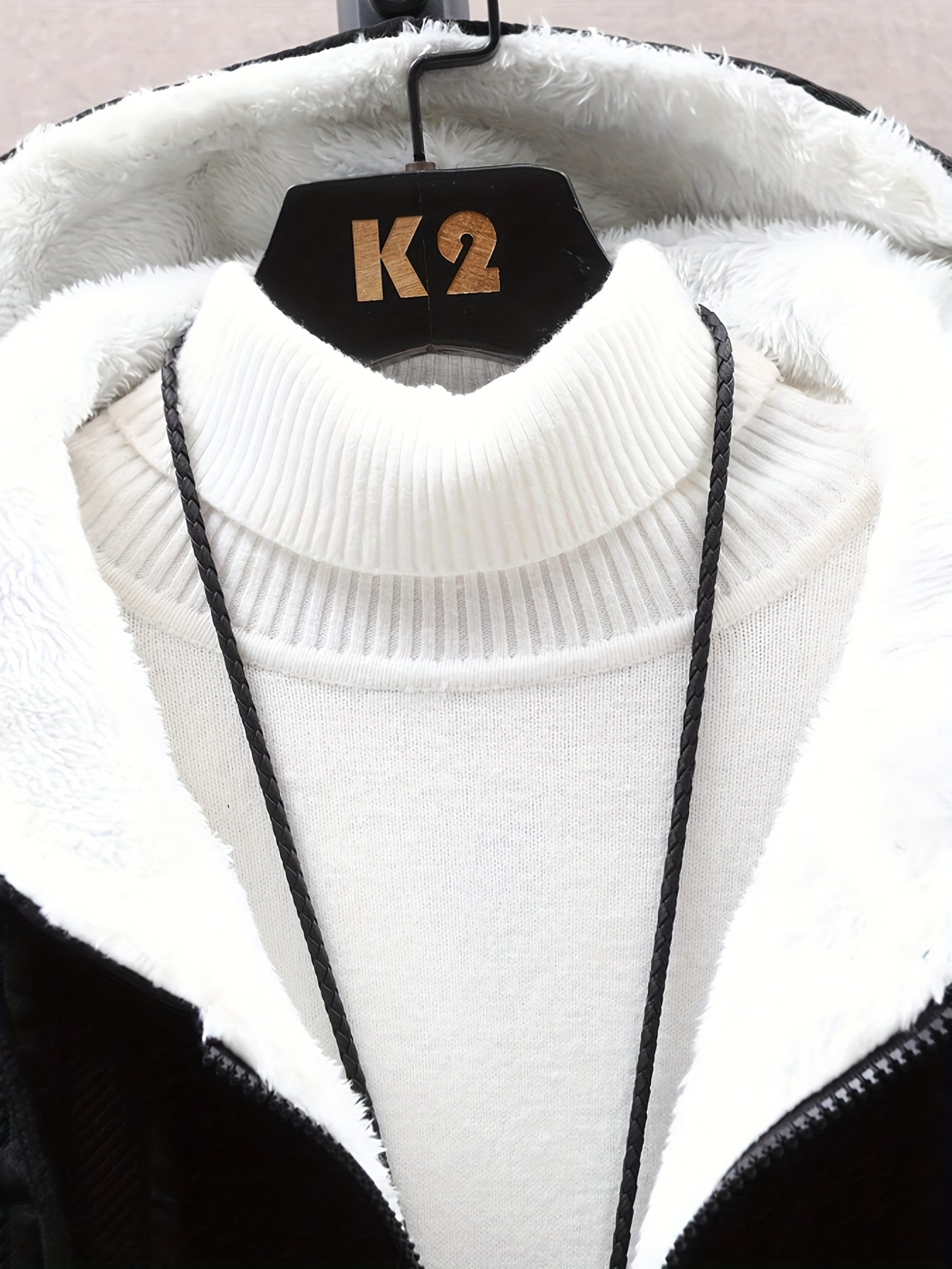 Black and White Letter Print Hooded Jacket for Men with Plush Lining Fall Winter Casual Streetwear