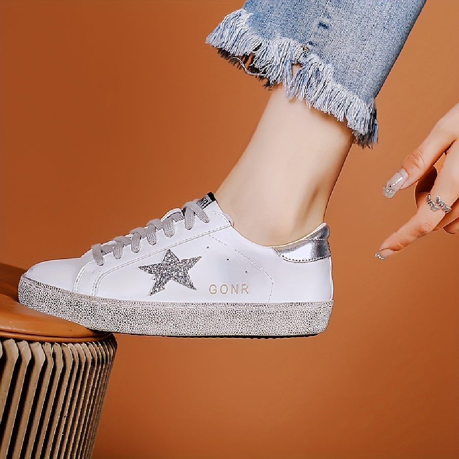 Women's Star Pattern Loafers Microfiber Sequin White Sizes 34-44