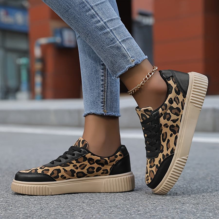 Leopard Print Women's Canvas Sneakers Flat Comfortable All-Season EVA Sole