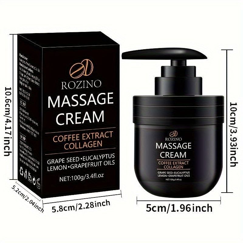Massage Cream with Coffee Extract Collagen Grape Seed Eucalyptus Lemon Grapefruit Nourishing Moisturizer