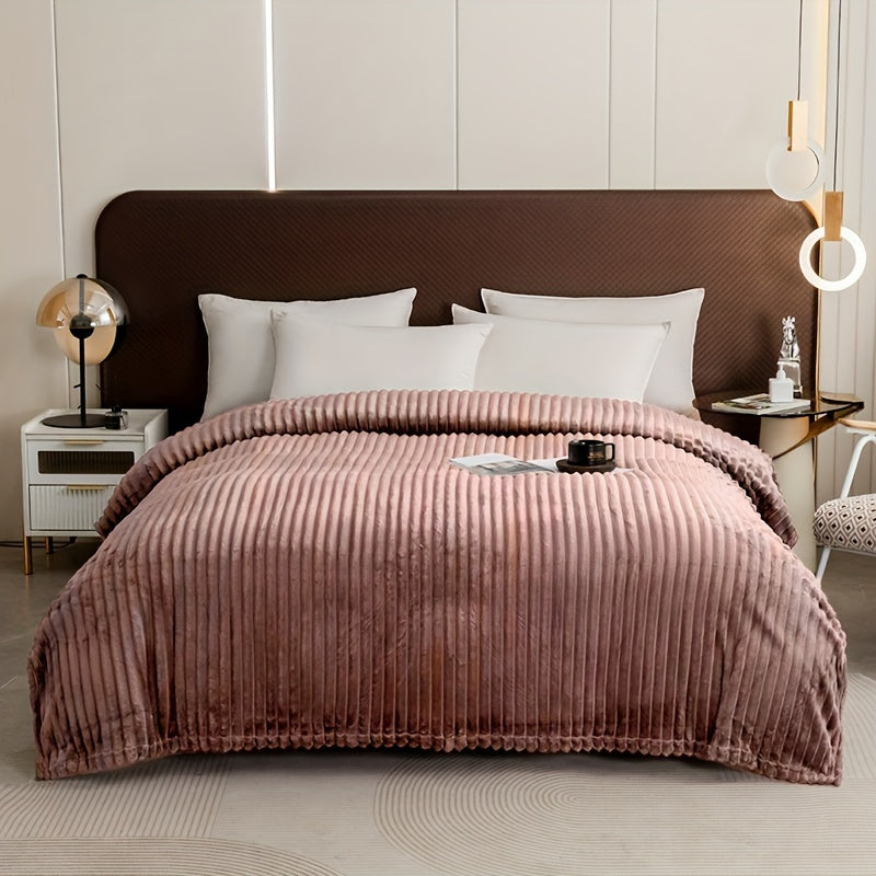 Manta de felpa con rayas Wave Stripe blanca para todas las estaciones, suave y acogedora