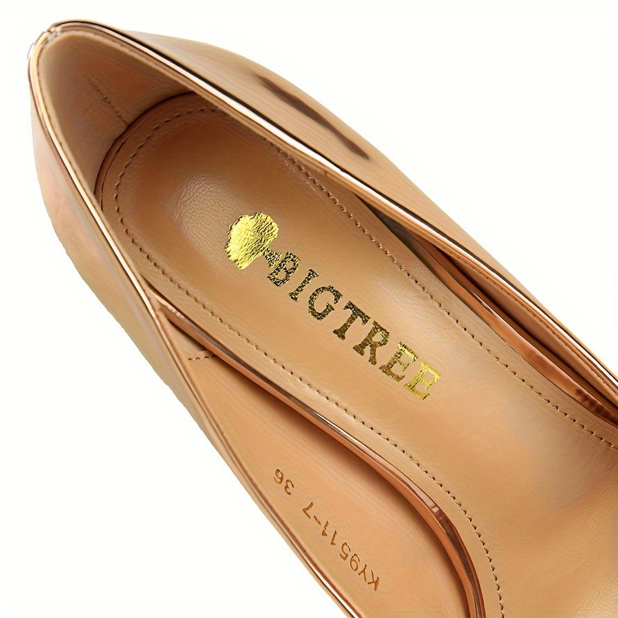 Women's Metallic Stiletto Heels with Pointed Toe and Transparent Strap