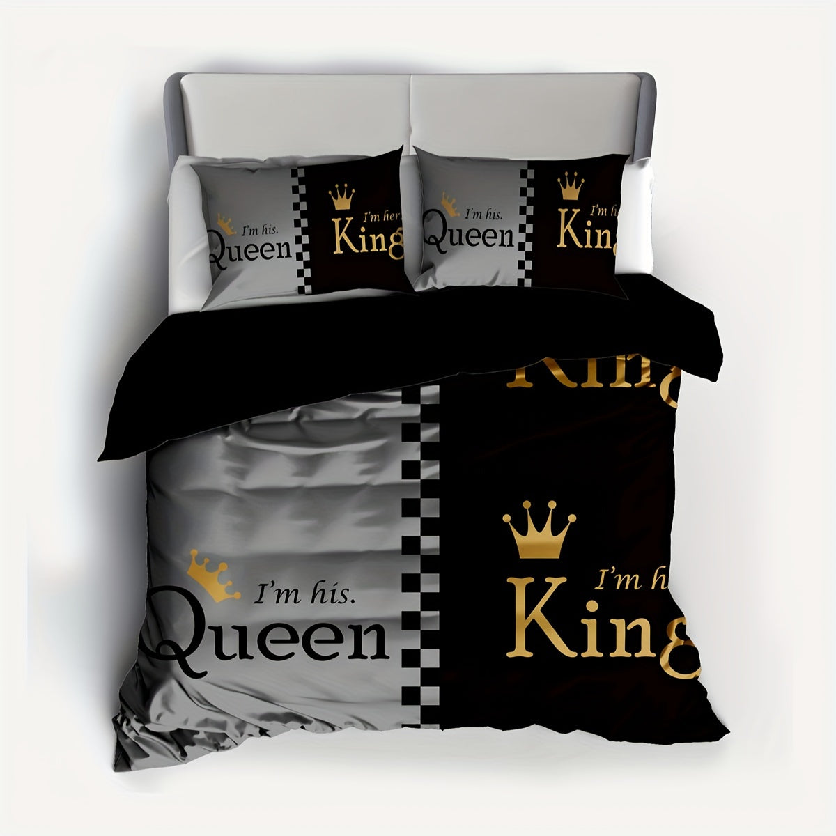 Queen and King Crown Print Bedding Set Duvet Cover Pillowcases Soft Breathable