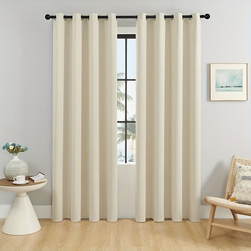 Solid Color Grommet Top Curtain for Heat Insulation Bedroom Living Room Office 1 Piece