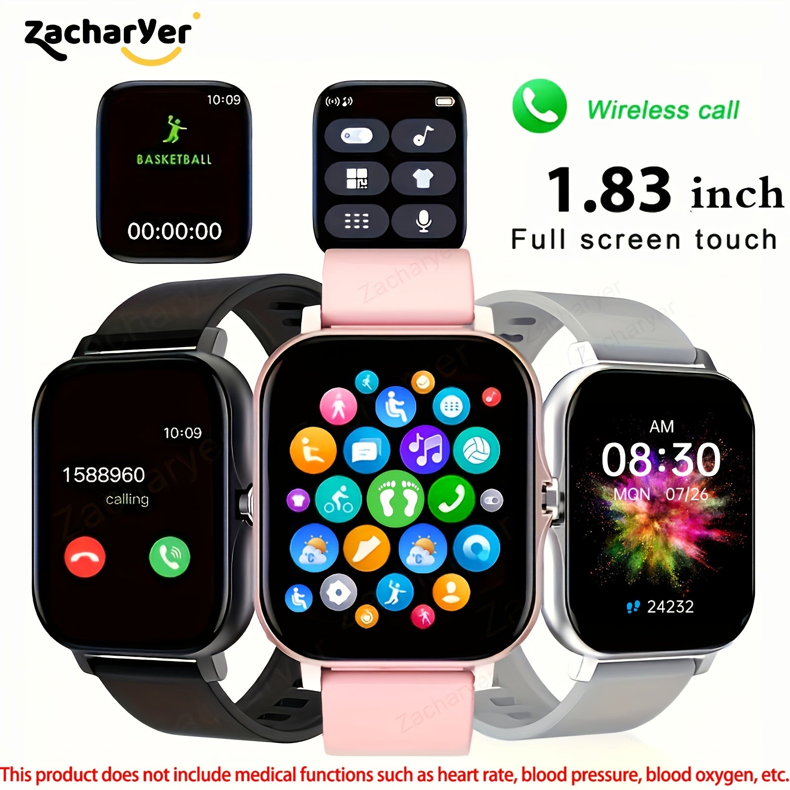 Unisex Smartwatch with Sports Modes Compatible with Android and iPhone Black