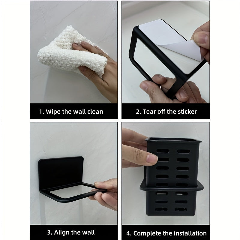 Wall-Mounted Bathroom Toothbrush Holder with Toothpaste and Brush Storage