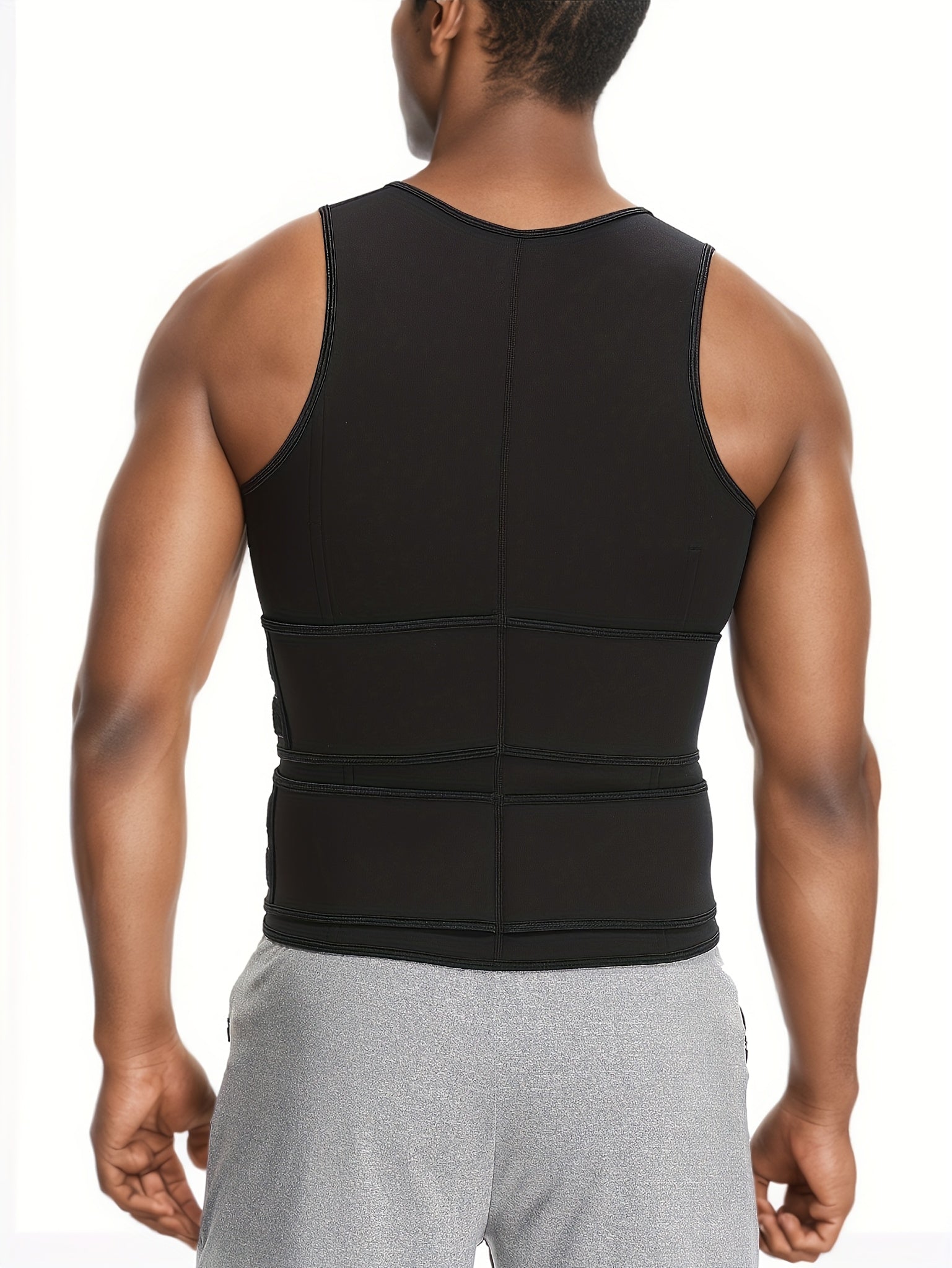 Men's Sleeveless Workout Tank Top with Zip-Up Design and Waist Trainer for Running and Fitness