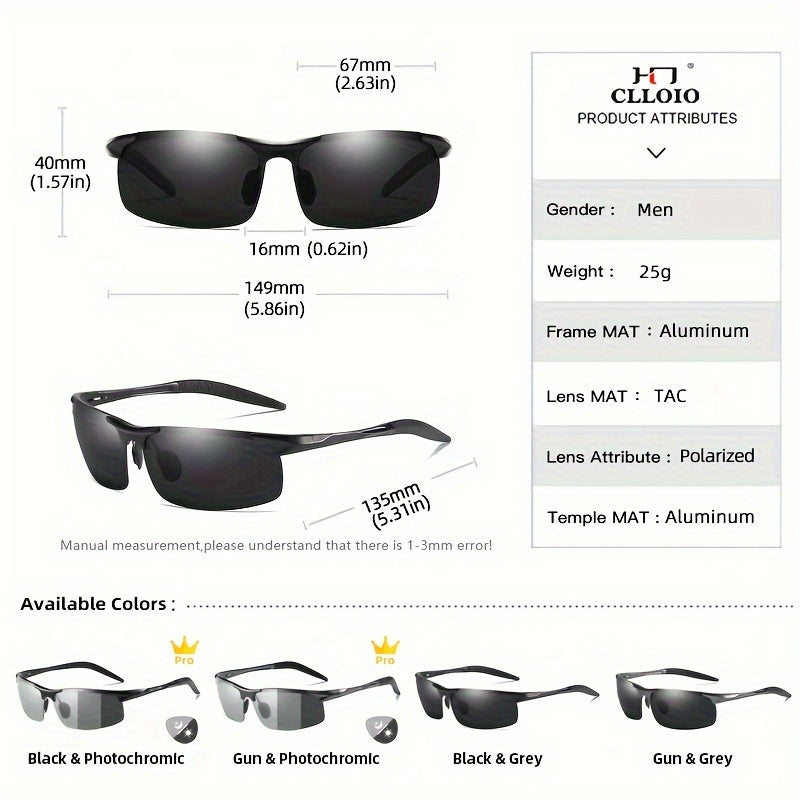 Aluminum Men's Photochromic Polarized Sunglasses for Driving UV400 Anti-Glare